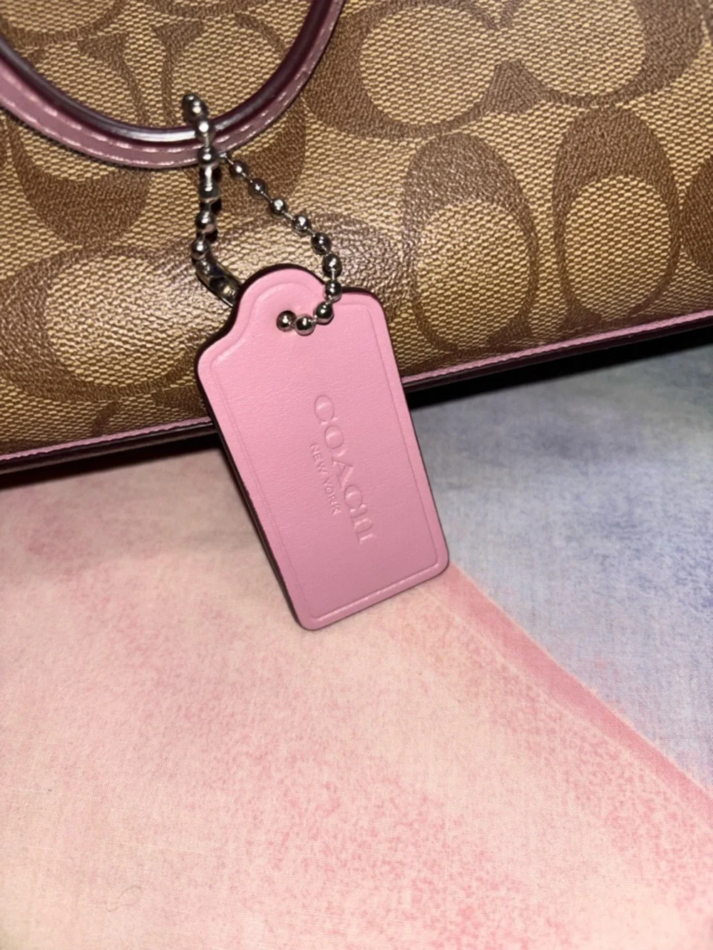 Coach city tote bag in signature Tan / pink - Picture 4 of 10